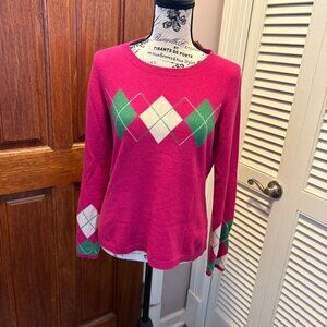 Hot Pink Juicy Couture Cashmere Argyle jewel-neck Sweater - large - hard to find